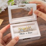 Boîte à bagues en bois élégante et personnalisée avec noms et coussin de protection pour bague Cadeau de mariage et de fiançailles pour couple de mariés