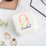 Gepersonaliseerde aquarel Rainbow lederen sieradendoos met naam sieraden reiskoffer verjaardag Valentijnsdag cadeau voor vrouwen