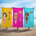 Asciugamano da spiaggia personalizzato in cotone e poliestere con nome, fiore di nascita e personaggio, essenziale per vacanze - Regalo per amiche