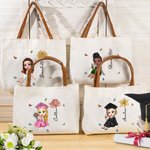 Personalizzato nascita fiore cappello scapolo personaggio cartone animato tela Tote Bag con maniglia in pelle e nome laurea celebrazione regalo per le donne ragazze