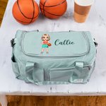 Personalisierte Cartoon Basketball Mädchen Name wasserdicht große Seesack mit Fach und Schultergurt Geburtstag Geschenk für Basketball-Liebhaber