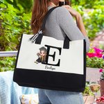 Personalized Cartoon Graduate Character Canvas Tote Bag with Initial and Name Graduation Blessing Party Favor Gift for Girls Friends