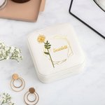 Personalized Gold-Edged Birth Flower PU Leather Jewellery Box with Name Portable Travel Essential Birthday Gift for Women