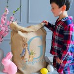 Personalisierte niedliche Osterhase Drawstring Geschenk Tasche mit Initialen und Namen Ostern Geburtstag Geschenk für Kinder Familie
