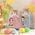 Personalisierte Cartoon-Charakter anfängliche Ostern Sackleinen Drawstring Süßigkeiten Geschenk Tasche mit Namen Ostern Urlaub Party Favors Geschenk für Jungen Mädchen
