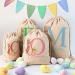 Personalisierte niedliche Osterhase Drawstring Geschenk Tasche mit Initialen und Namen Ostern Geburtstag Geschenk für Kinder Familie