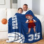 Personalized Basketball Volleyball Cartoon Character Soft Throw Blanket with Number and Name Birthday Match Day Gift for Sports Lovers