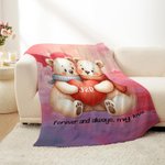 Manta personalizada de dibujos animados de una pareja de osos enamorados con texto decoración para el hogar regalo de San Valentín para parejas
