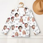 Gepersonaliseerde Kus Liefde 1-3 Gezicht Foto's Unisex Lange Mouwen Zachte Pyjama Set Valentijnsdag Verjaardagscadeau voor Koppels