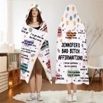 Personalizzato Bad Bitch Affermazioni Ribellione Descrizione Coperta morbida con cappuccio con nome Regalo di compleanno ispiratore per le donne