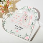 Plaque acrylique en forme de coeur avec nom et texte Baptême Cadeau d'anniversaire pour nouveau-né