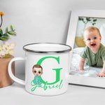Personalized Cute Cartoon Character 12oz Enamel Mug with Name and Initial Back to School Birthday Gift for Family Kids