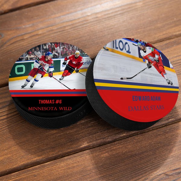Palet de Hockey Photo Personnalisé avec Texte pour Entraînement Classique Anniversaire Cadeau d'équipe de sport pour les joueurs amoureux du Hockey