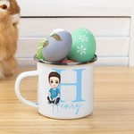 Personalized Cute Cartoon Character 12oz Enamel Mug with Name and Initial Back to School Birthday Gift for Family Kids