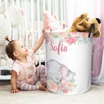 Cestino per la biancheria impermeabile in tessuto Oxford con stampa floreale elefante personalizzato con nome regalo di compleanno per bambini