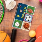 Personlig akvarell Fotboll Fotboll Basket Baseboll All Star A5 Linjerad Spiral Anteckningsbok Födelsedag Tillbaka till skolan Present till barn Sportälskare