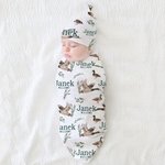 Personalized Cute Mallard Duck Baby Soft Swaddle Hat Bow Headband Outfit with Name Baby Shower Coming Home Gift for Newborn