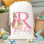 Personalisierte niedliche Osterhase Drawstring Geschenk Tasche mit Initialen und Namen Ostern Geburtstag Geschenk für Kinder Familie