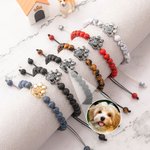 Personalized Dog Paw Print Photo Projection Braided or Beaded Elastic Bracelet Memorial Sympathy Keepsake Gift for Loss of Pet
