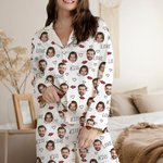 Gepersonaliseerde Kus Liefde 1-3 Gezicht Foto's Unisex Lange Mouwen Zachte Pyjama Set Valentijnsdag Verjaardagscadeau voor Koppels