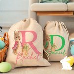 Personalisierte niedliche Osterhase Drawstring Geschenk Tasche mit Initialen und Namen Ostern Geburtstag Geschenk für Kinder Familie