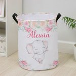 Cestino per la biancheria impermeabile in tessuto Oxford con stampa floreale elefante personalizzato con nome regalo di compleanno per bambini