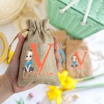 Personalisierte Cartoon-Charakter anfängliche Ostern Sackleinen Drawstring Süßigkeiten Geschenk Tasche mit Namen Ostern Urlaub Party Favors Geschenk für Jungen Mädchen