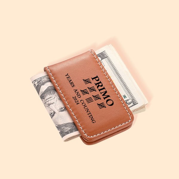 Personalized PU Leather Engraved Tally Mark Magnetic Money Clip with Name Valentine's Day Anniversary Gift for Man