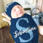 Personalized Multicolor 100% Cotton Flower Initial Name Swaddle and Knot Hat Set Baby Shower Birthday Gift for Newborns