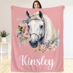 Personalisierte Aquarell Illustration Floral Pferd weiche Decke mit Namen Multicolor Home Decor Urlaub Geburtstag Geschenk für Pferdeliebhaber