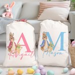 Personalisierte niedliche Osterhase Drawstring Geschenk Tasche mit Initialen und Namen Ostern Geburtstag Geschenk für Kinder Familie
