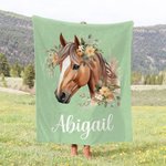 Personalisierte Aquarell Illustration Floral Pferd weiche Decke mit Namen Multicolor Home Decor Urlaub Geburtstag Geschenk für Pferdeliebhaber