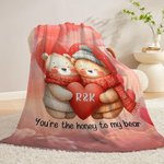 Manta personalizada de dibujos animados de una pareja de osos enamorados con texto decoración para el hogar regalo de San Valentín para parejas
