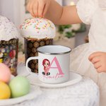 Personalized Cute Cartoon Character 12oz Enamel Mug with Name and Initial Back to School Birthday Gift for Family Kids