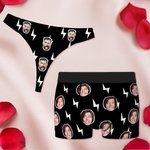 Personalized Multicolor Lightning Couple Thong Boxer Underwear with Face Photo Funny Brief Set Valentine's Day Birthday Gift for Him Her