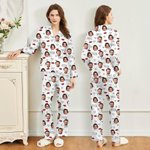 Gepersonaliseerde Kus Liefde 1-3 Gezicht Foto's Unisex Lange Mouwen Zachte Pyjama Set Valentijnsdag Verjaardagscadeau voor Koppels