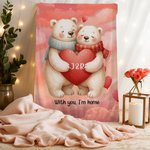 Manta personalizada de dibujos animados de una pareja de osos enamorados con texto decoración para el hogar regalo de San Valentín para parejas