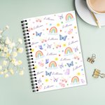 Cuaderno de espiral A5 personalizado con mariposas de colores, arco iris, 120 páginas rayadas y nombre Cumpleaños Amistad Vuelta al cole Regalo para niños Amigos