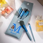 Personalised Cartoon Character Initial Leather Makeup Brush Bag with Name and 8 Pcs Makeup Brushes Graduation Travel Essentials Gift for Woman