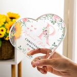 Plaque acrylique en forme de coeur avec nom et texte Baptême Cadeau d'anniversaire pour nouveau-né