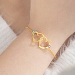 Personligt armband med dubbelhjärtan i sterling silver med födelsestenar och graverade namn Alla hjärtans dag-jubileumspresent för kvinnor
