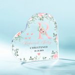 Plaque acrylique en forme de coeur avec nom et texte Baptême Cadeau d'anniversaire pour nouveau-né