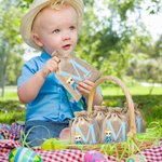 Personalisierte Cartoon-Charakter anfängliche Ostern Sackleinen Drawstring Süßigkeiten Geschenk Tasche mit Namen Ostern Urlaub Party Favors Geschenk für Jungen Mädchen