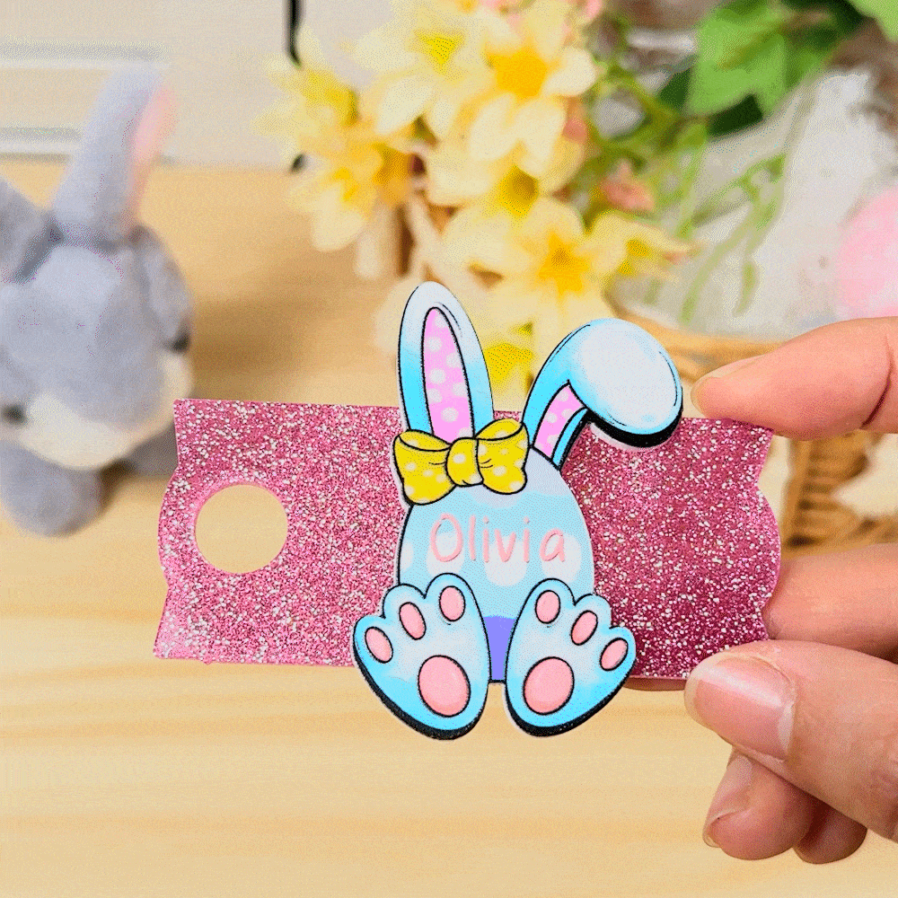 Personalised Cute Easter Egg Bunny Glitter Tumbler Name Plate Tag Accessories for Stanley Cup Easter Party Favor Holiday Gift for Family Friends