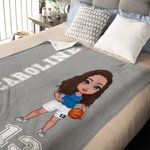 Personalized Basketball Volleyball Cartoon Character Soft Throw Blanket with Number and Name Birthday Match Day Gift for Sports Lovers