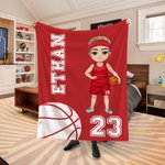 Personalized Basketball Volleyball Cartoon Character Soft Throw Blanket with Number and Name Birthday Match Day Gift for Sports Lovers