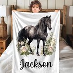 Personalisierte Aquarell Illustration Floral Pferd weiche Decke mit Namen Multicolor Home Decor Urlaub Geburtstag Geschenk für Pferdeliebhaber