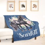 Personalisierte Aquarell Illustration Floral Pferd weiche Decke mit Namen Multicolor Home Decor Urlaub Geburtstag Geschenk für Pferdeliebhaber