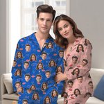 Gepersonaliseerde Kus Liefde 1-3 Gezicht Foto's Unisex Lange Mouwen Zachte Pyjama Set Valentijnsdag Verjaardagscadeau voor Koppels