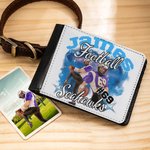 Personalised Coloured Flame Lightning 1-5 Photo Collage Men's Leather Wallet with Name and Number Birthday Travel Accessories Gift for Sport Lover